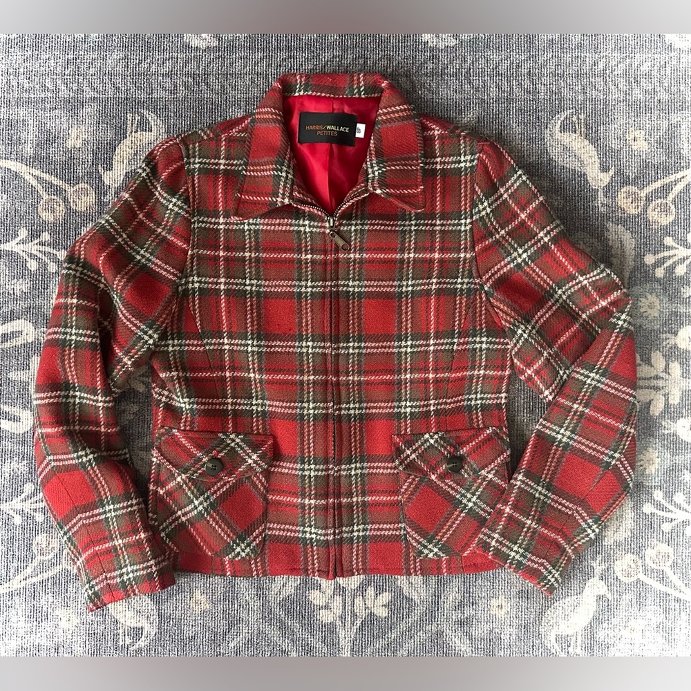 Harris/Wallace Red Plaid Zip Blazer Wool Jacket